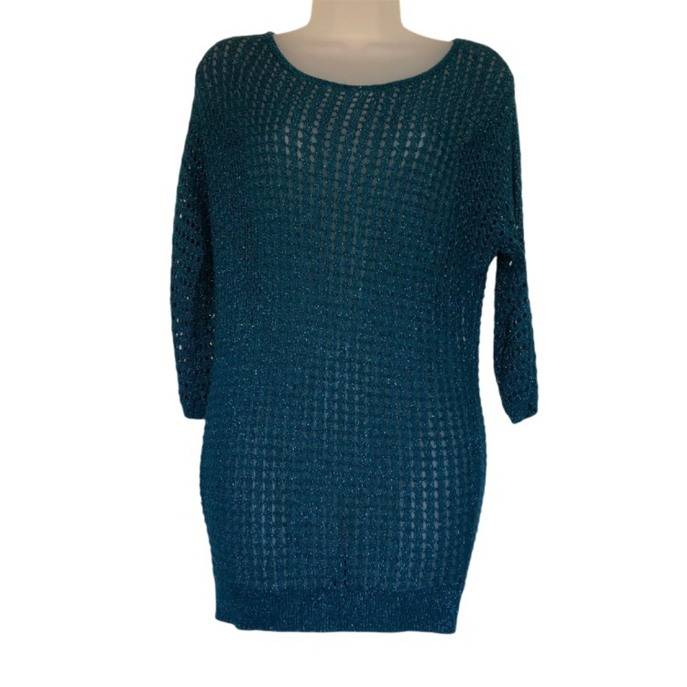 Express Teal Crochet Hole Shimmer Sweater Tunic
